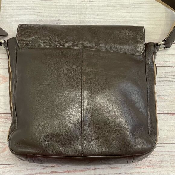 Coach Heritage Web Leather Map Messenger Bag Crossbody Brown with Striped Strap - Picture 2 of 14